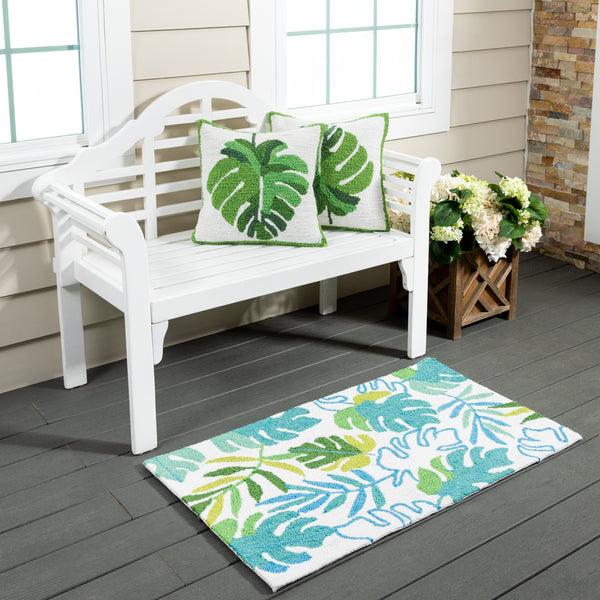 Plow & Hearth Monstera Leaf Indoor/Outdoor Hooked Rug 24"x42"