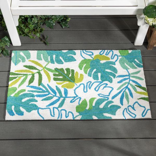 Plow & Hearth Monstera Leaf Indoor/Outdoor Hooked Rug 24"x42"