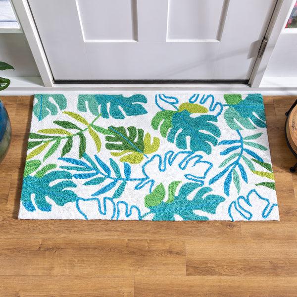 Plow & Hearth Monstera Leaf Indoor/Outdoor Hooked Rug 24"x42"