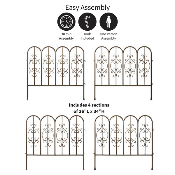 Plow & Hearth Montebello Iron Garden Fencing Set Of 4