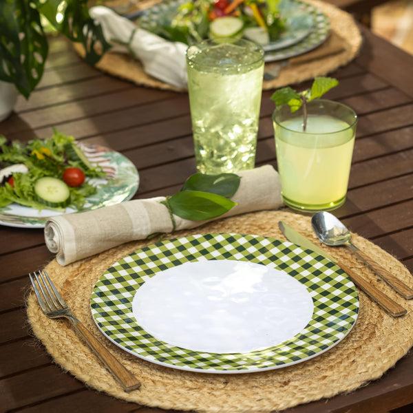 Plow & Hearth Moss Gingham Melamine Dinner Plates Set Of 6