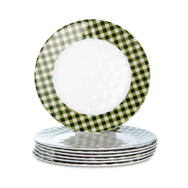 plow & hearth Moss Gingham Melamine Dinner Plates Set of 6