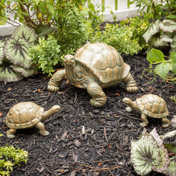 plow & hearth Mother Tortoise with Two Babies Resin Garden Accents