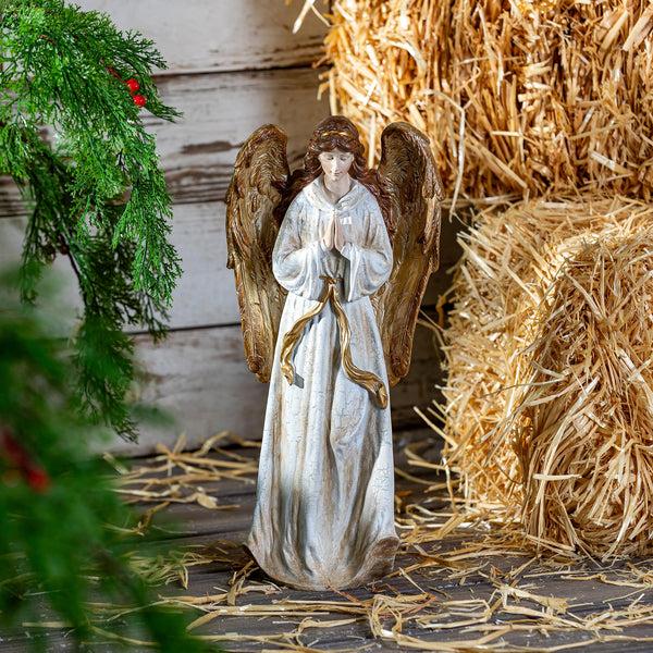 plow & hearth Nativity Garden Statue Resin Statue Gilded Angel 18"H