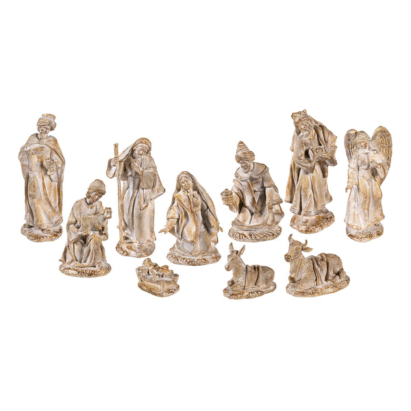 Plow & Hearth Nativity Garden Statue Resin Statue Gilded Nativity 9"H Set Of 10