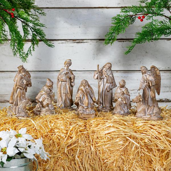 plow & hearth Nativity Garden Statue Resin Statue Gilded Nativity 9"H Set of 10