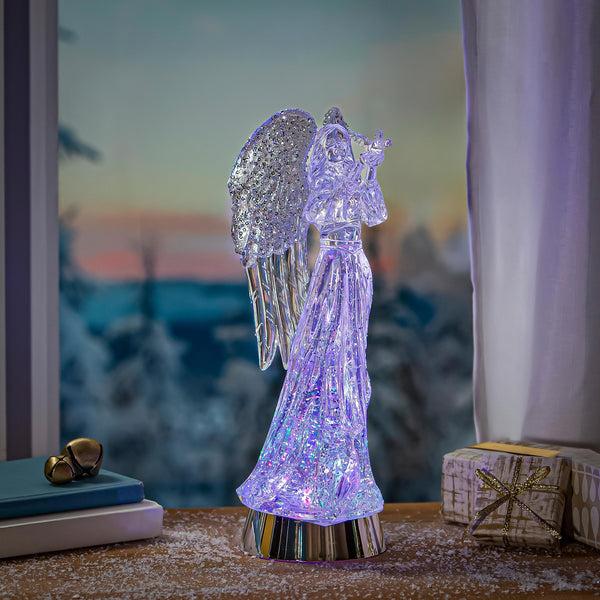 plow & hearth Nativity LED Table Decor Angel Acrylic Water Lantern 14"H