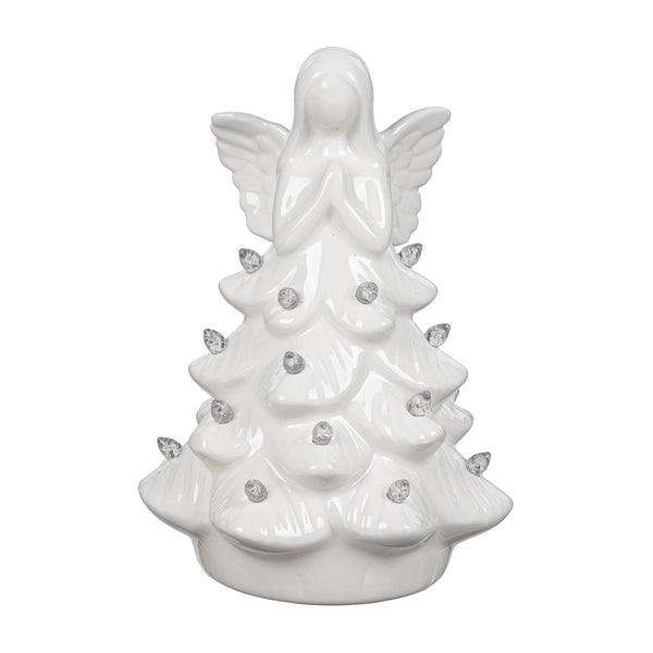 plow & hearth Nativity LED Table Decor Ceramic Angel Tree 7.25"H