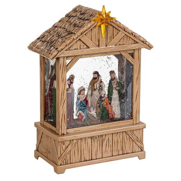 Plow & Hearth Nativity LED Table Decor Nativity Scene Plastic Water Lantern 10.25"H