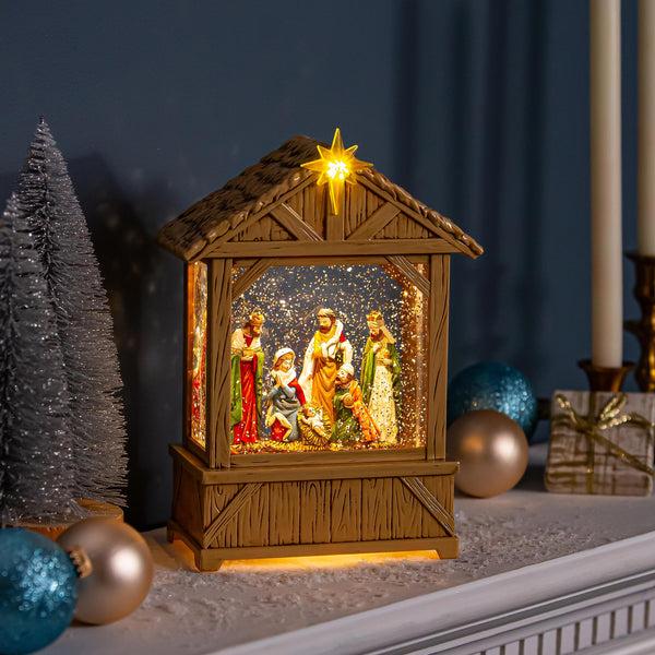 plow & hearth Nativity LED Table Decor Nativity Scene Plastic Water Lantern 10.25"H