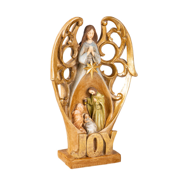 Plow & Hearth Nativity LED Table Decor Resin Angel With Nested Scene 12"