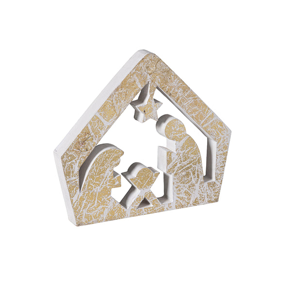 plow & hearth Nativity Table Décor Nativity Double Sided Metallic Wood 7"L