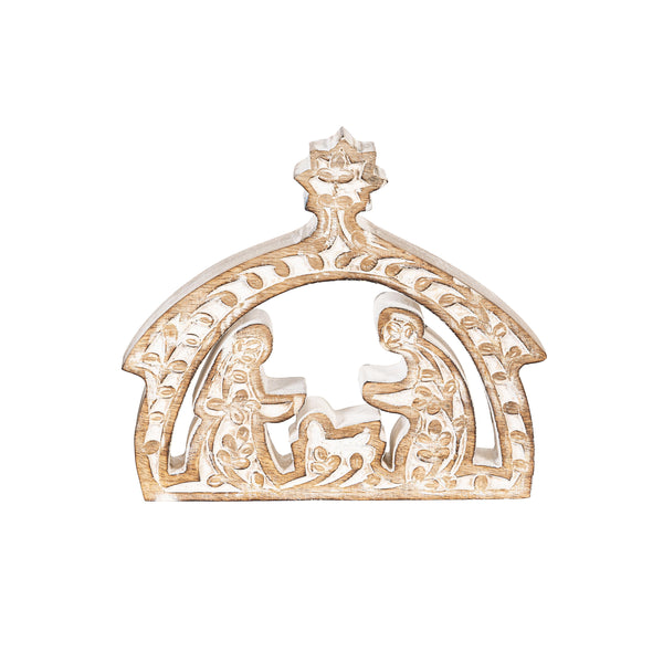plow & hearth Nativity Table Décor Nativity Embossed Wood 7.75"L