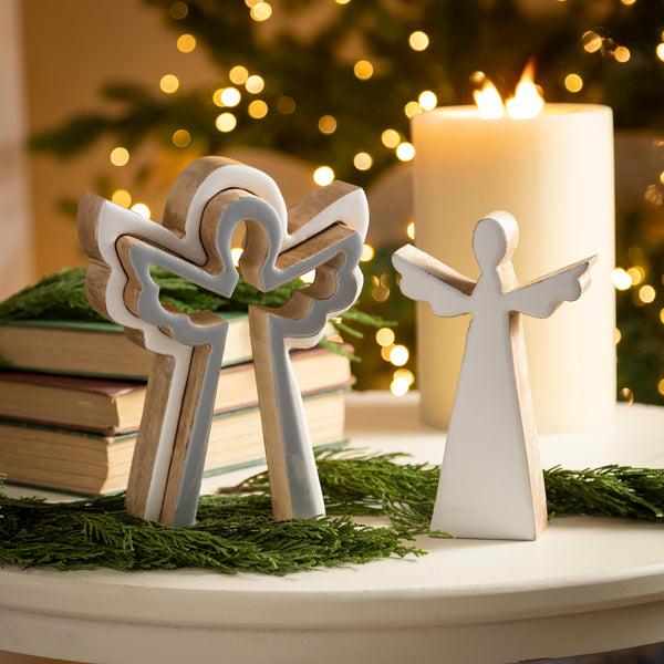 plow & hearth Nativity Table Decor Wood Nested Angel 8"