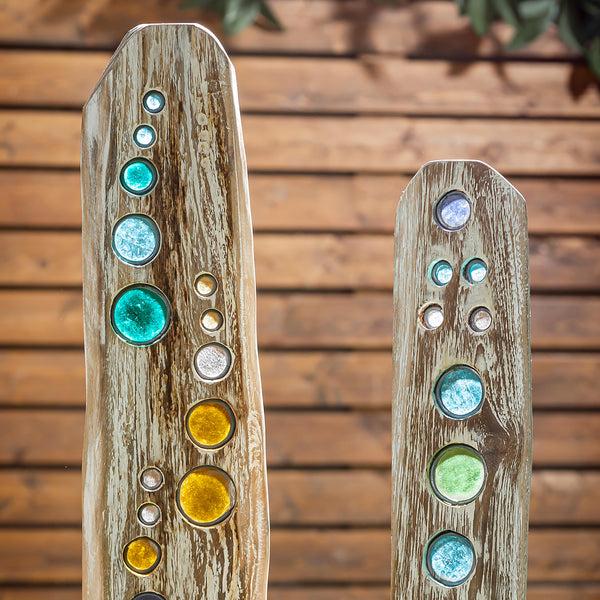 Plow & Hearth Natural Driftwood Colorful Glass Statuary