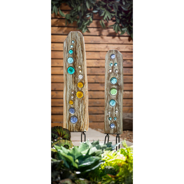 plow & hearth Natural Driftwood Colorful Glass Statuary