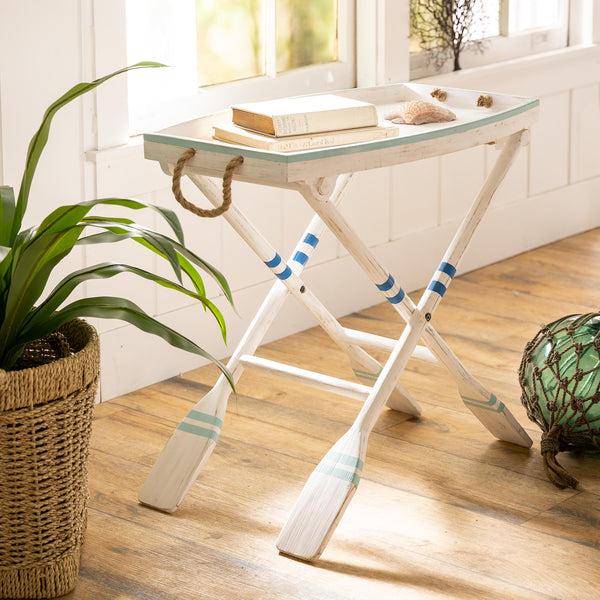 plow & hearth Nautical Wooden Boat Table with Oar Legs