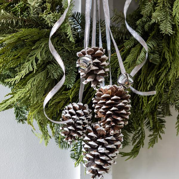 Plow & Hearth Noble Fir And Pinecone Fresh Wreath With Bells 20"