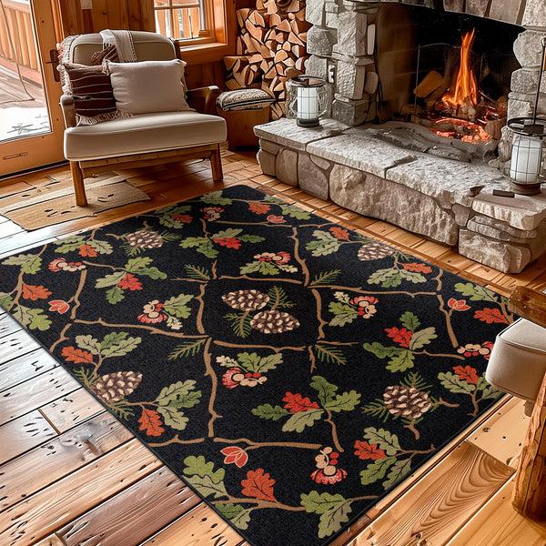 plow & hearth Oakwood Pine Cone and Oak Leaf Rug 2'8" x 3'10"