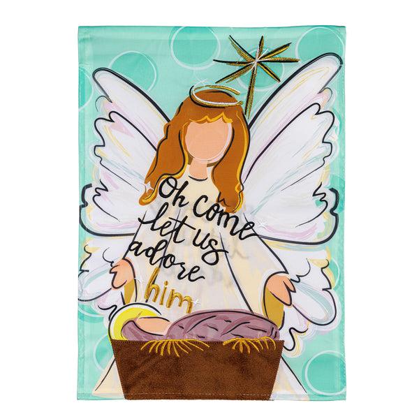 Plow & Hearth Oh Come Let Us Adore Him Applique Garden Flag