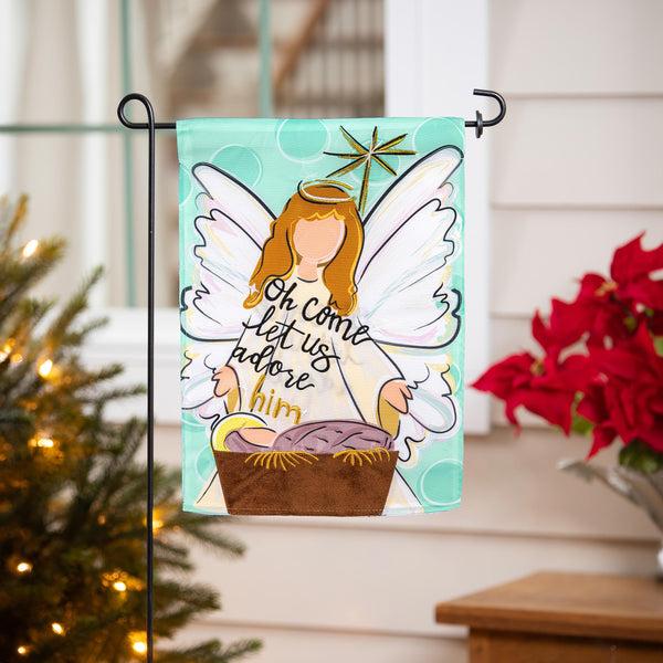 plow & hearth Oh Come Let Us Adore Him Applique Garden Flag