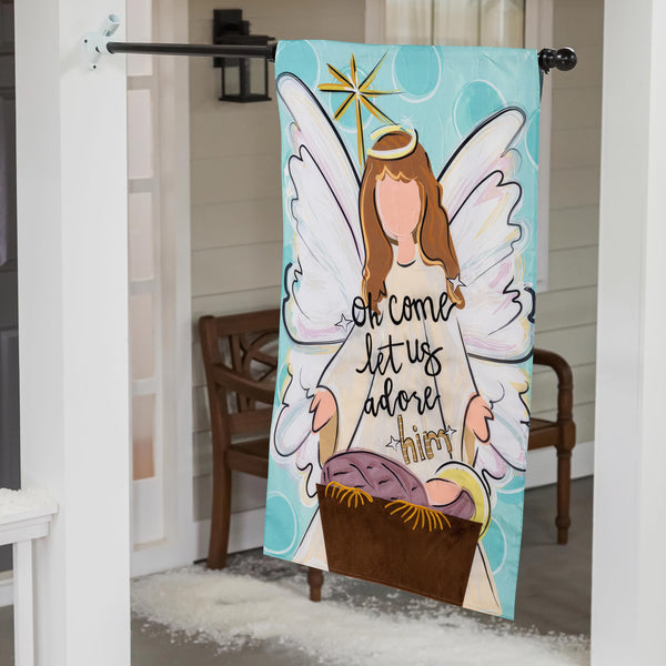 Plow & Hearth Oh Come Let Us Adore Him Applique House Flag