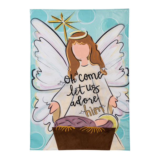 plow & hearth Oh Come Let Us Adore Him Applique House Flag