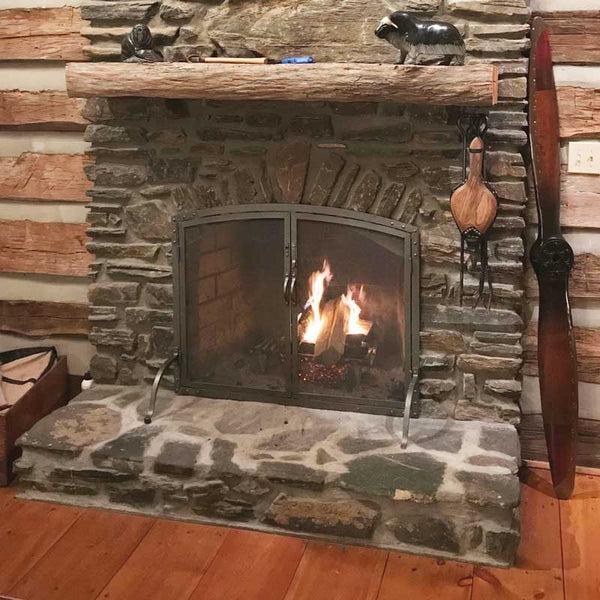 plow & hearth Old World Forged Iron Arched Door Fireplace Screen