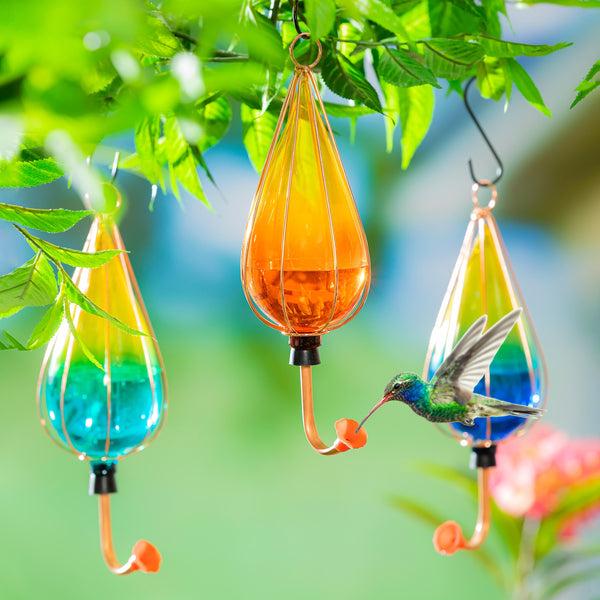 plow & hearth Ombre Glass Hummingbird Feeders Set of 3