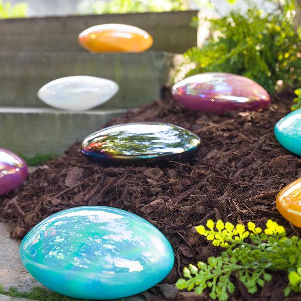 Plow & Hearth Organic Shaped Iridescent Glass Stones Set Of 3 Gray