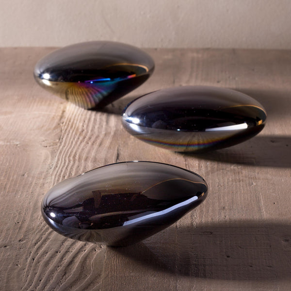 plow & hearth Organic Shaped Iridescent Glass Stones Set of 3 Gray