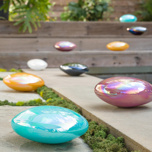 Plow & Hearth Organic Shaped Iridescent Glass Stones Set Of 3 Yellow