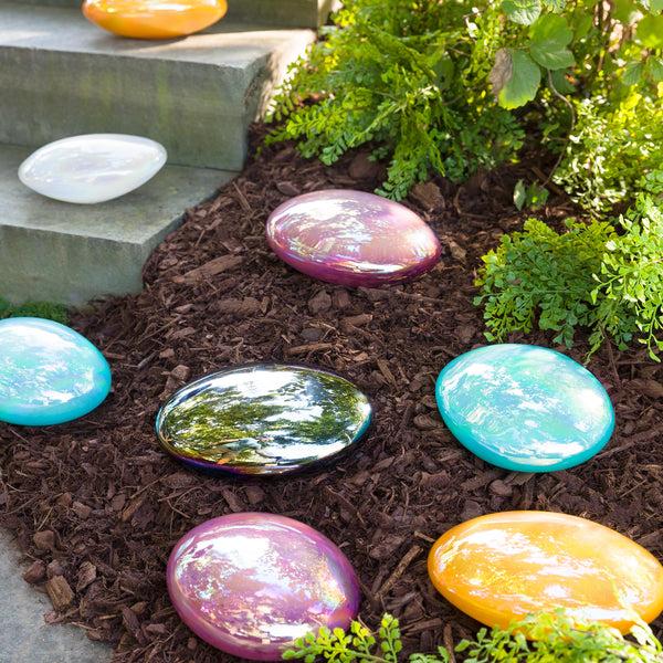 Plow & Hearth Organic Shaped Iridescent Glass Stones Set Of 3 Yellow