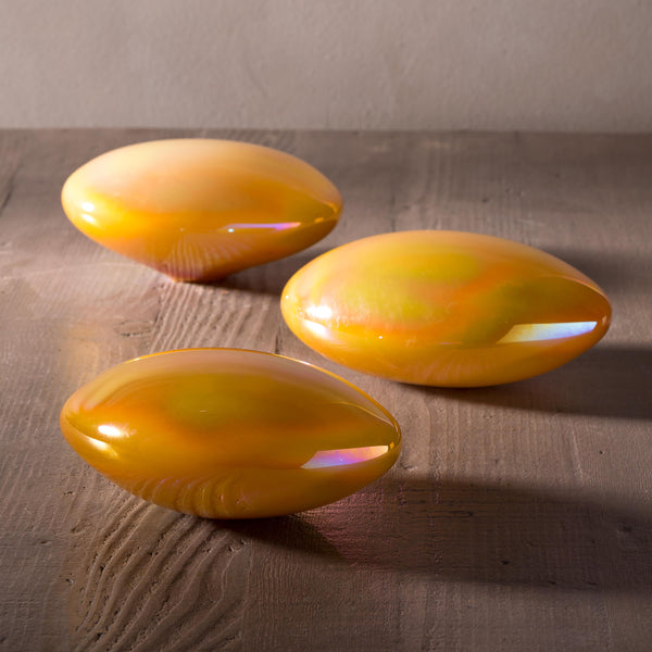 Plow & Hearth Organic Shaped Iridescent Glass Stones Set Of 3 Yellow