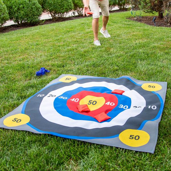 plow & hearth Outdoor Reversible Game Set with Storage Bag Three In A Row/Target Toss