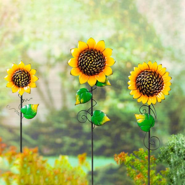 plow & hearth Painted Metal Sunflower Garden Stakes Set Of 3