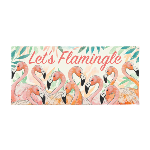 Plow & Hearth Palm Beach Flamingo Flocked Coir Sassafras Switch Mat "Let's Flamingle" 22"x10"