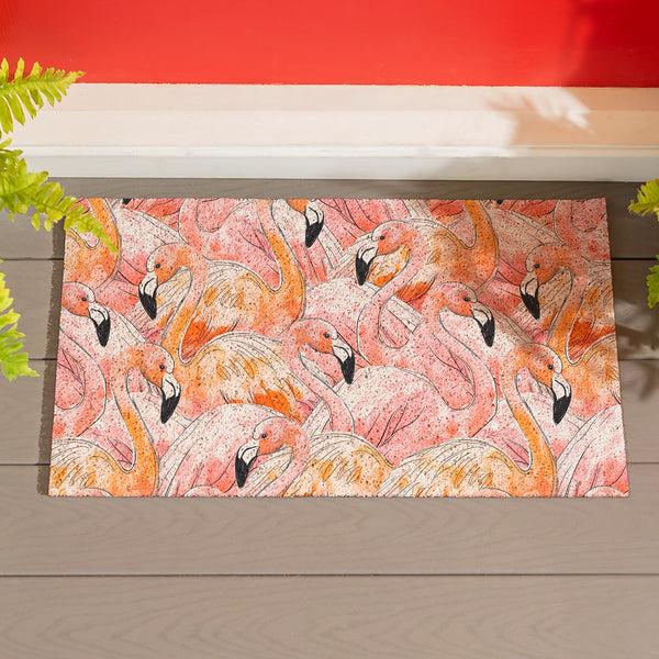 plow & hearth Palm Beach Flamingo PVC Trapper Mat 28"x16"