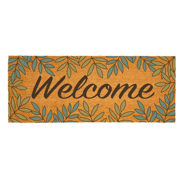 Plow & Hearth Palm Beach Fronds Coir Mat "Welcome" 60"x24"
