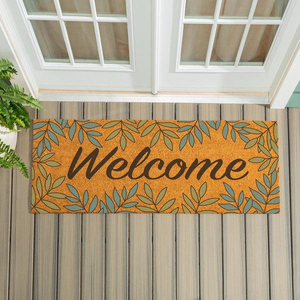plow & hearth Palm Beach Fronds Coir Mat "Welcome" 60"x24"
