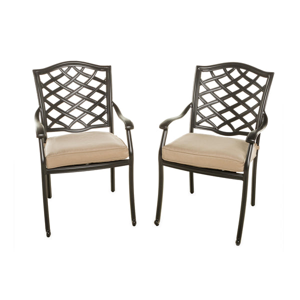 Plow & Hearth Park Grove Cast Aluminum Outdoor Armchairs With Cushions Set Of 2