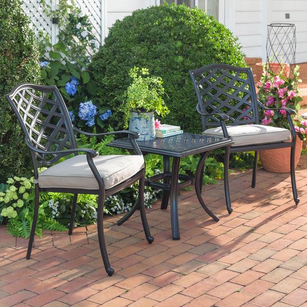 plow & hearth Park Grove Cast Aluminum Outdoor Armchairs with Cushions Set of 2