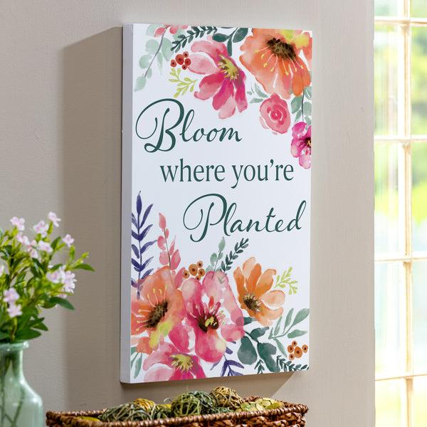 plow & hearth Pastels of Nature Indoor Wall Décor Wood "Bloom Where You're Planted" 24"x16"
