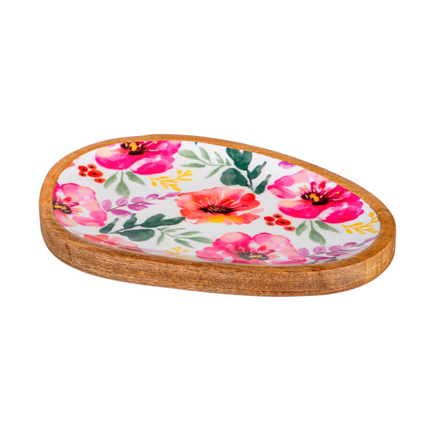 Plow & Hearth Pastels Of Nature Irregular Shaped Wood Serving Tray 12"L