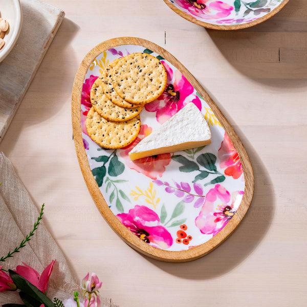 plow & hearth Pastels of Nature Irregular Shaped Wood Serving Tray 12"L