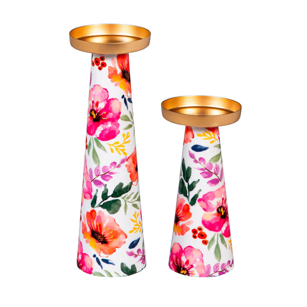 Plow & Hearth Pastels Of Nature Metal Candle Holder Set