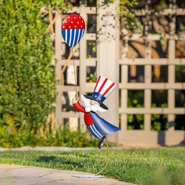 plow & hearth Patriotic Uncle Sam with Balloon Garden Statue