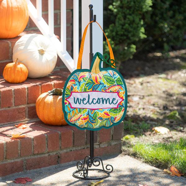 plow & hearth Patterned Jacobean Floral Pumpkin Door Décor
