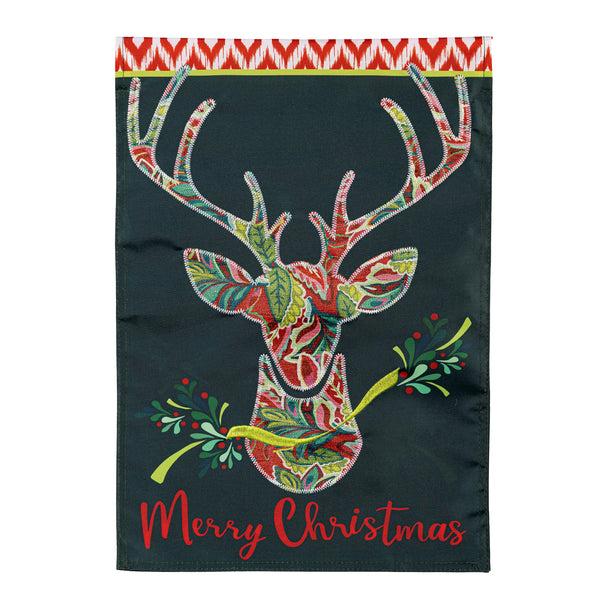 Plow & Hearth Patterned Reindeer Applique Garden Flag
