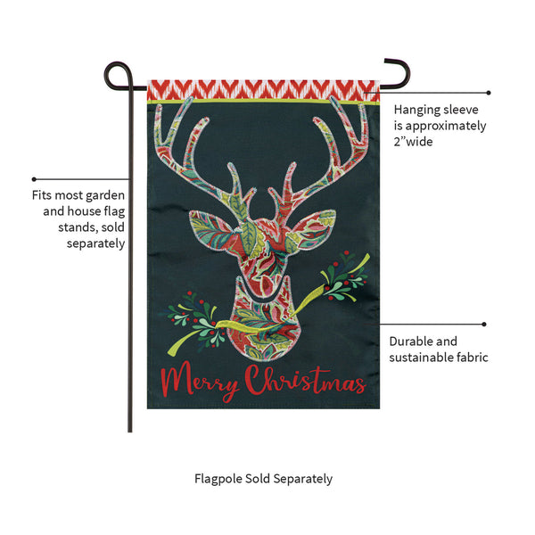 Plow & Hearth Patterned Reindeer Applique Garden Flag